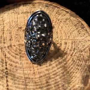 Sugared + Bronzed Antique Glam Domed Silver Ring•8